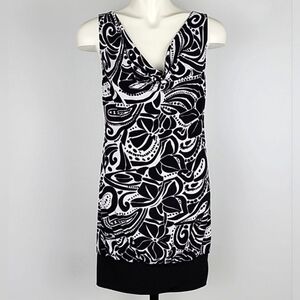 La Belle Black White Paisley Sleeveless Midi Dress Lightweight Stretch Sz Medium